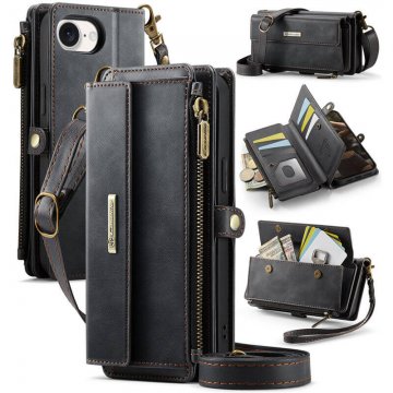 CaseMe iPhone 16e Crossbody Wallet Case with RFID Blocking & Wireless Charging Black