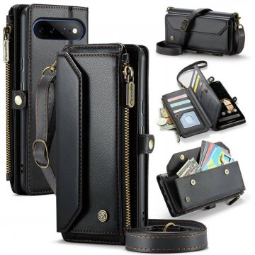 CaseMe Google Pixel 11 Pro XL RFID Wallet Case with Crossbody Strap, Zipper Pocket & Wireless Charging Black