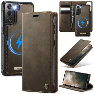 CaseMe Samsung Galaxy S21 2-in-1 Magnetic Wallet Case – Wireless Charging & RFID Blocking Coffee