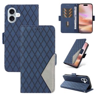 For iPhone 16 Plus Color Splicing Wallet Magnetic Kickstand Case Blue