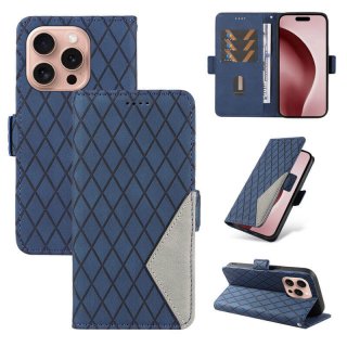 For iPhone 16 Pro Color Splicing Wallet Magnetic Kickstand Case Blue