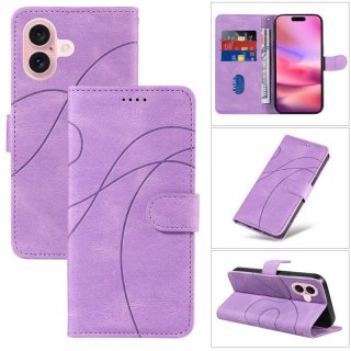 For iPhone 16 Imprinted Line Wallet Magnetic Kickstand Case Purple