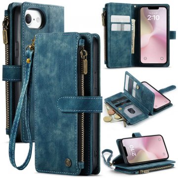 CaseMe iPhone 16e Wallet Kickstand Case with Wrist Strap Blue