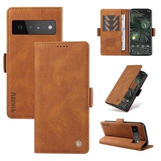 YIKATU Google Pixel 6 Pro Skin-touch Wallet Kickstand Case Brown