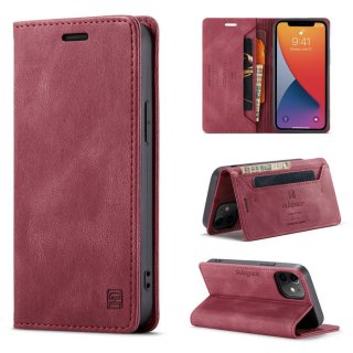 Autspace iPhone 12 Wallet Kickstand Magnetic Shockproof Case Red