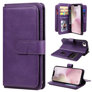 For iPhone SE 2024 Wallet 10 Card Slots Kickstand Leather Case Purple