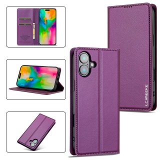 LC.IMEEKE iPhone 16 Plus Silm Wallet Kickstand Magnetic Case Purple