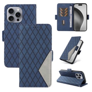 For iPhone 16 Pro Max Color Splicing Wallet Magnetic Kickstand Case Blue