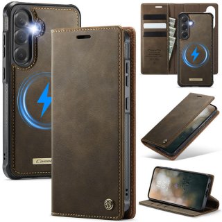 CaseMe Samsung Galaxy S25 Plus 2-in-1 Magnetic Wallet Case – Wireless Charging & RFID Blocking Coffee