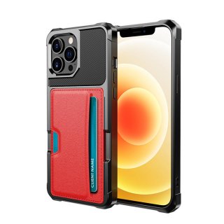 Shockproof Card Slot Magnetic PU Leather + TPU Phone Case Red