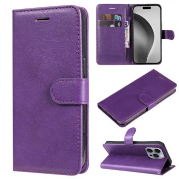 For iPhone 16 Pro Max Solid Color Wallet Magnetic Kickstand Case Purple