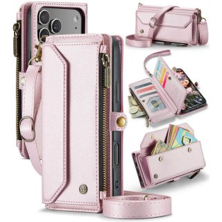 CaseMe iPhone 17 Pro Max Wallet RFID Blocking Crossbody Case with Wireless Charging Pink
