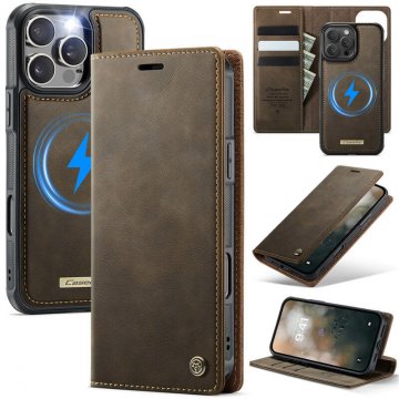 CaseMe iPhone 16 Pro Max 2-in-1 Magnetic Wallet Case – Wireless Charging & RFID Blocking Coffee