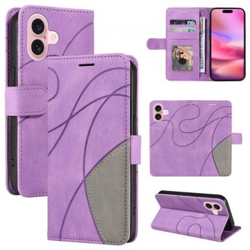 For iPhone 16 Dual-Color Splicing Wallet Magnetic Stand Case Purple