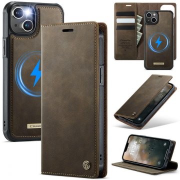 CaseMe iPhone 14 Plus 2-in-1 Magnetic Wallet Case – Wireless Charging & RFID Blocking Coffee