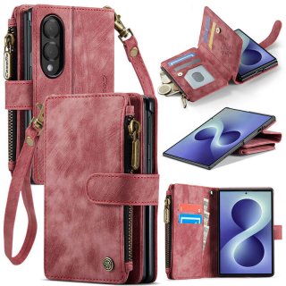 CaseMe Samsung Galaxy Z Fold8 Wallet Case with Zipper Pocket & Wireless Charging Red
