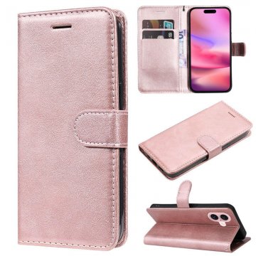 For iPhone 16 Solid Color Wallet Magnetic Kickstand Case Rose Gold