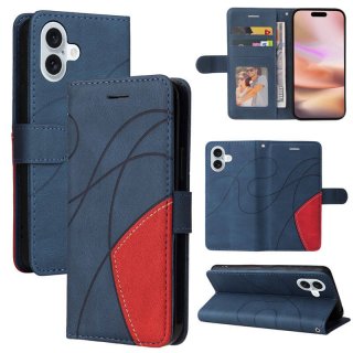 For iPhone 16 Plus Dual-Color Splicing Wallet Magnetic Stand Case Blue