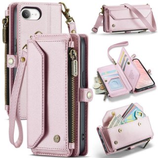 CaseMe iPhone 16e RFID Wallet Crossbody Case with Wireless Charging Pink