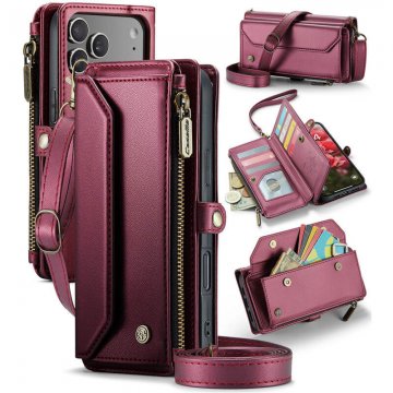 CaseMe iPhone 17 Pro Max Wallet RFID Blocking Crossbody Case with Wireless Charging Red