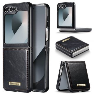 CaseMe Samsung Galaxy Z Flip6 Retro PU Leather Case Black