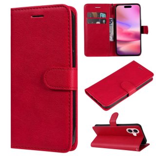 For iPhone 16 Solid Color Wallet Magnetic Kickstand Case Red