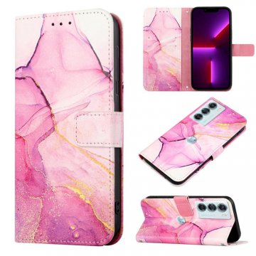 Marble Pattern Motorola Edge S30/Moto G200 5G Wallet Stand Case Purple Gold