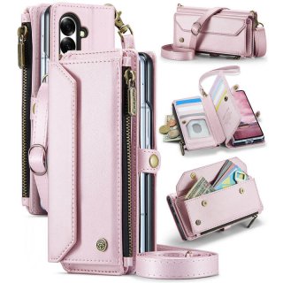 CaseMe Samsung Galaxy Z Fold8 Ultra RFID Wallet Case with Crossbody Strap, Zipper Pocket & Wireless Charging Pink