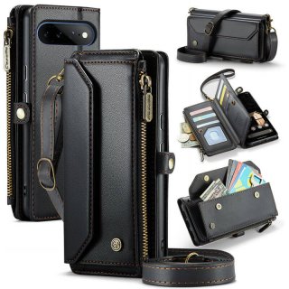 CaseMe Google Pixel 11 Pro XL RFID Wallet Case with Crossbody Strap, Zipper Pocket & Wireless Charging Black