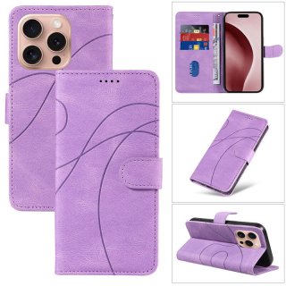 For iPhone 16 Pro Imprinted Line Wallet Magnetic Kickstand Case Purple