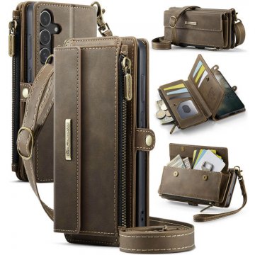 CaseMe Samsung Galaxy S25 Plus Crossbody Wallet Case with RFID Blocking & Wireless Charging Coffee