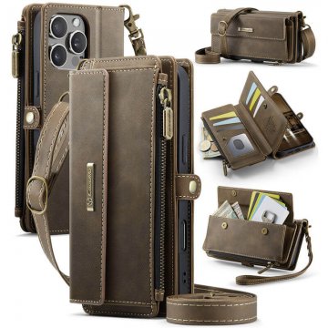 CaseMe iPhone 16 Pro Max Crossbody Wallet Case with RFID Blocking & Wireless Charging Coffee