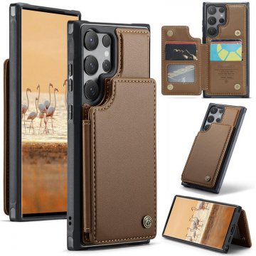 CaseMe Samsung Galaxy S25 Ultra RFID Blocking Card Holder Kickstand Case Brown