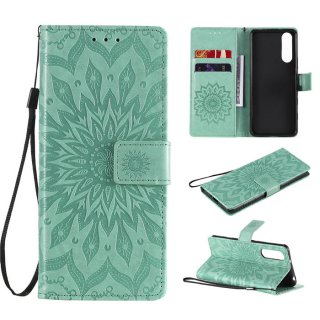 Sony Xperia 5 II Embossed Sunflower Wallet Magnetic Stand Case Green