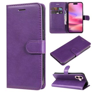 For iPhone 16 Solid Color Wallet Magnetic Kickstand Case Purple