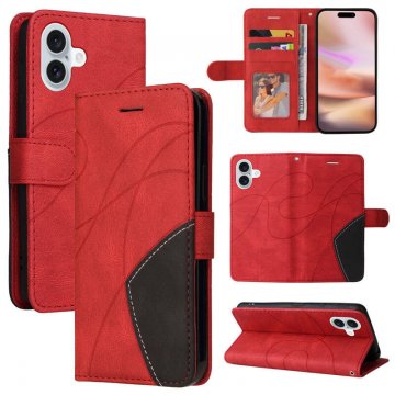 For iPhone 16 Plus Dual-Color Splicing Wallet Magnetic Stand Case Red