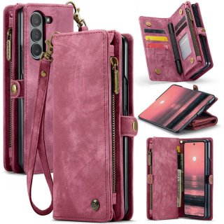 CaseMe Samsung Galaxy Z Fold6 Wallet Case with Wrist Strap Red