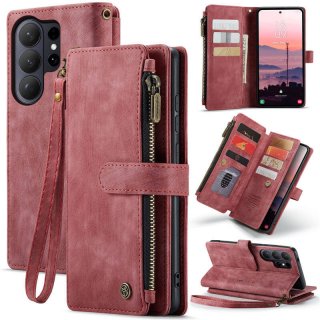 CaseMe Samsung Galaxy S26 Ultra Wallet Kickstand Case with Wrist Strap Red