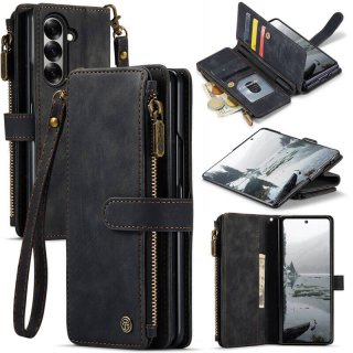 CaseMe Samsung Galaxy Z Fold7 Zipper Wallet Case with Wrist Strap Black
