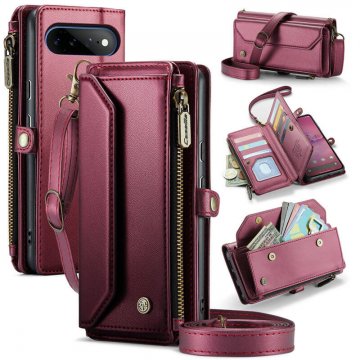 CaseMe Google Pixel 11 Pro XL RFID Wallet Case with Crossbody Strap, Zipper Pocket & Wireless Charging Red