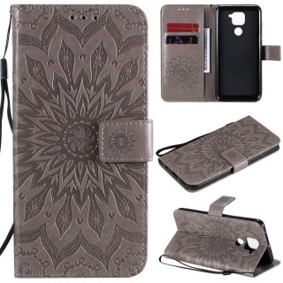 Xiaomi Redmi Note 9/Redmi 10X 4G Embossed Sunflower Wallet Stand Case Gray