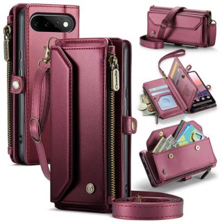 CaseMe Google Pixel 11/Pixel 11 Pro RFID Wallet Case with Crossbody Strap, Zipper Pocket & Wireless Charging Red