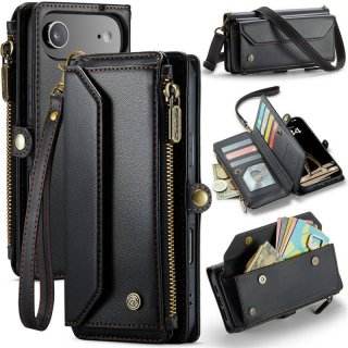 CaseMe iPhone Air Wallet RFID Blocking Crossbody Case with Wireless Charging Black