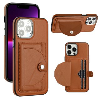 Silm Wallet Design Kickstand Card Holder Phone Case Brown