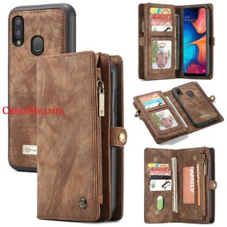 CaseMe Samsung Galaxy A20e Zipper Wallet Detachable Case Coffee