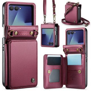 CaseMe Samsung Galaxy Z Flip8 RFID Blocking Card Holder Case with Crossbody Strap Red