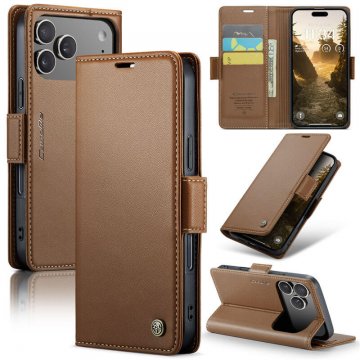 CaseMe iPhone 17 Pro Max Wallet RFID Blocking Magnetic Buckle Case Brown