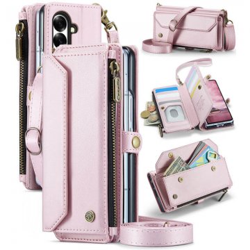 CaseMe Samsung Galaxy Z Fold8 Ultra RFID Wallet Case with Crossbody Strap, Zipper Pocket & Wireless Charging Pink