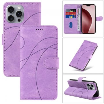 For iPhone 16 Pro Max Imprinted Line Wallet Magnetic Kickstand Case Purple