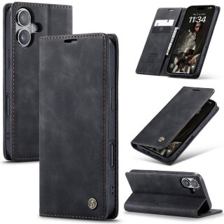 CaseMe iPhone 16 Wallet Magnetic Suede Leather Case Black